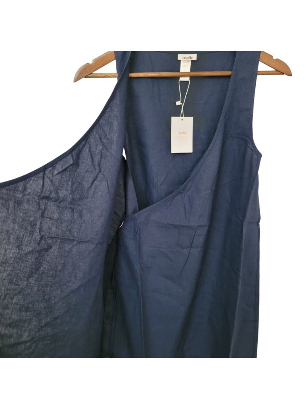 Andie Swim The Wrap Dress Size S Midnight Blue Linen Blend Sleeveless NWT - Picture 6 of 8